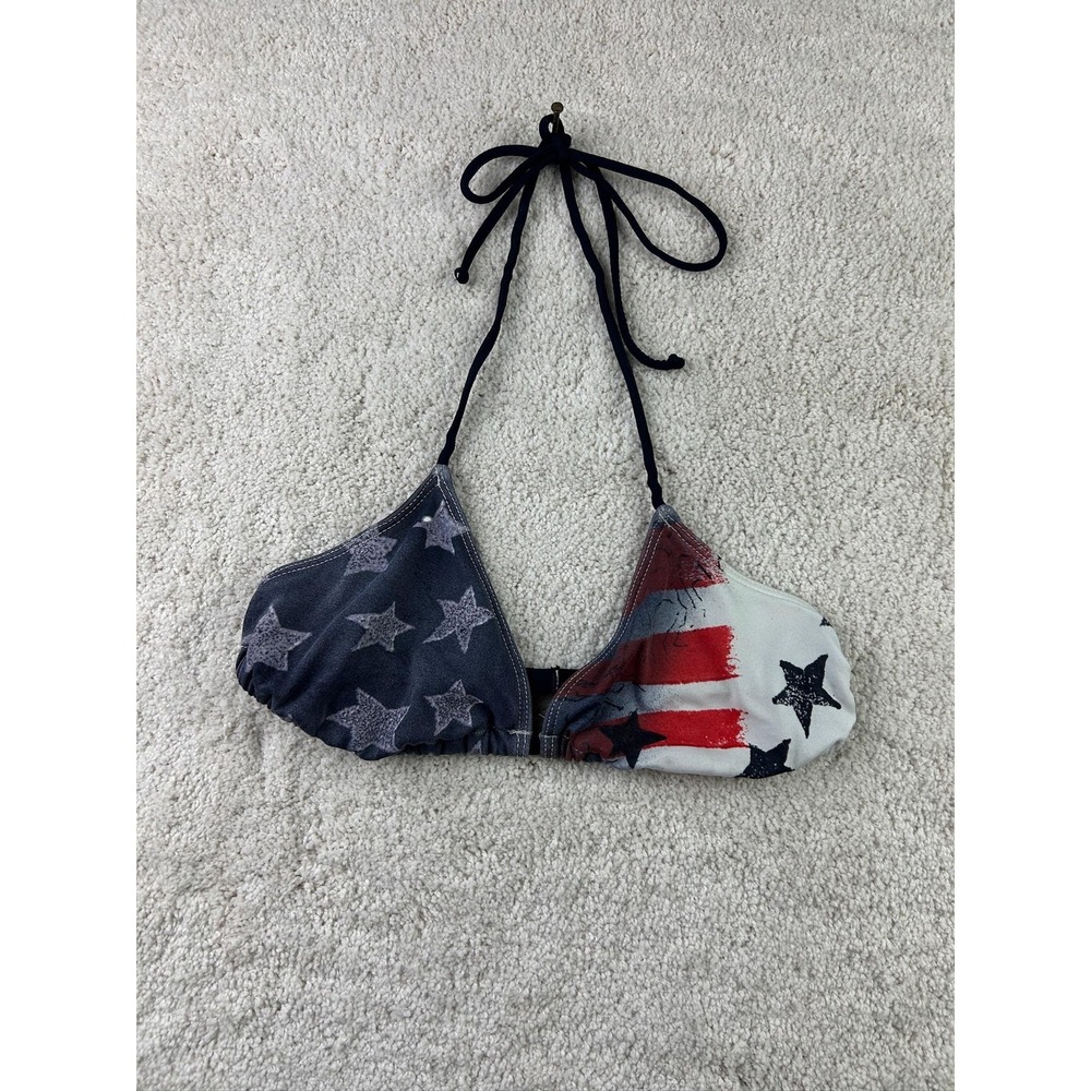Surfside Bikini Top‎ Womens Small American Flag Stars Stripes Tie Back USA
